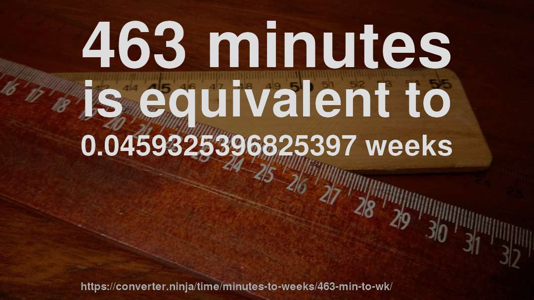 463 minutes is equivalent to 0.0459325396825397 weeks