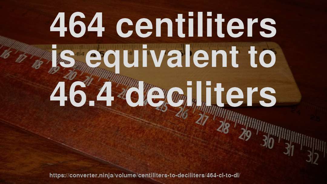 464 centiliters is equivalent to 46.4 deciliters
