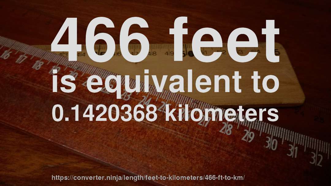 466 feet is equivalent to 0.1420368 kilometers