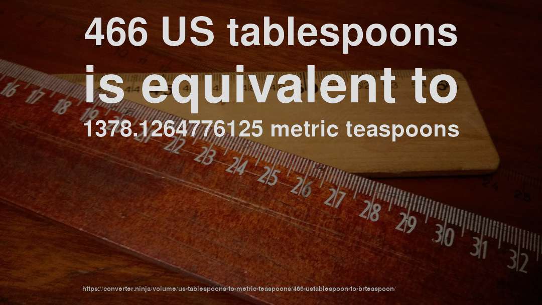 466 US tablespoons is equivalent to 1378.1264776125 metric teaspoons