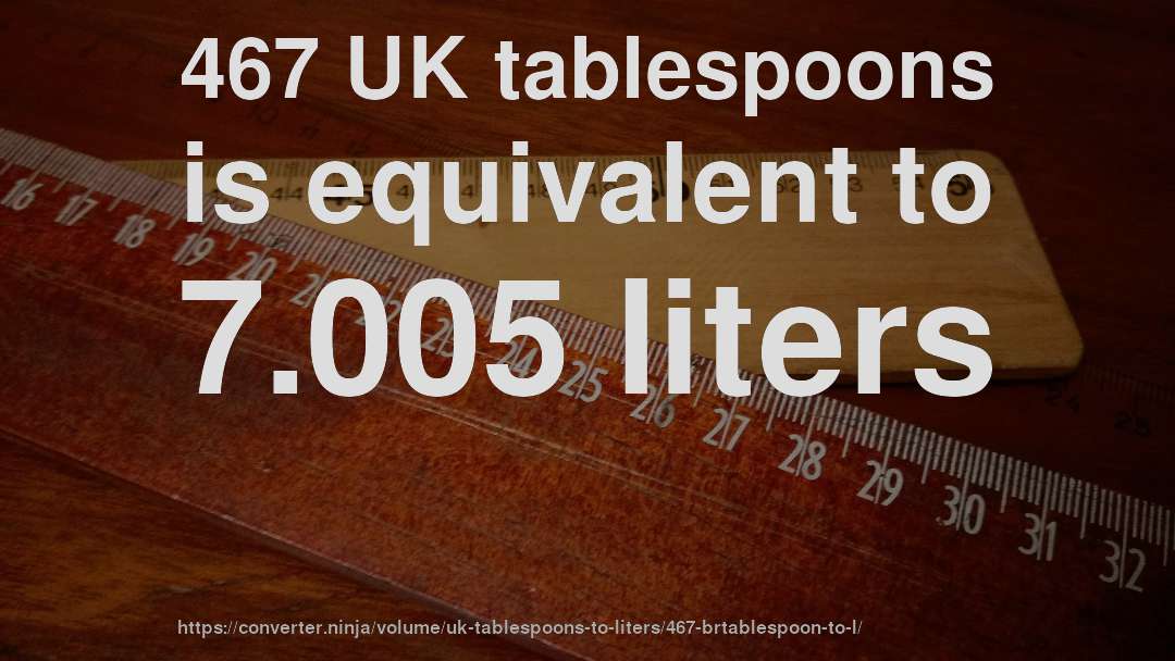 467 UK tablespoons is equivalent to 7.005 liters
