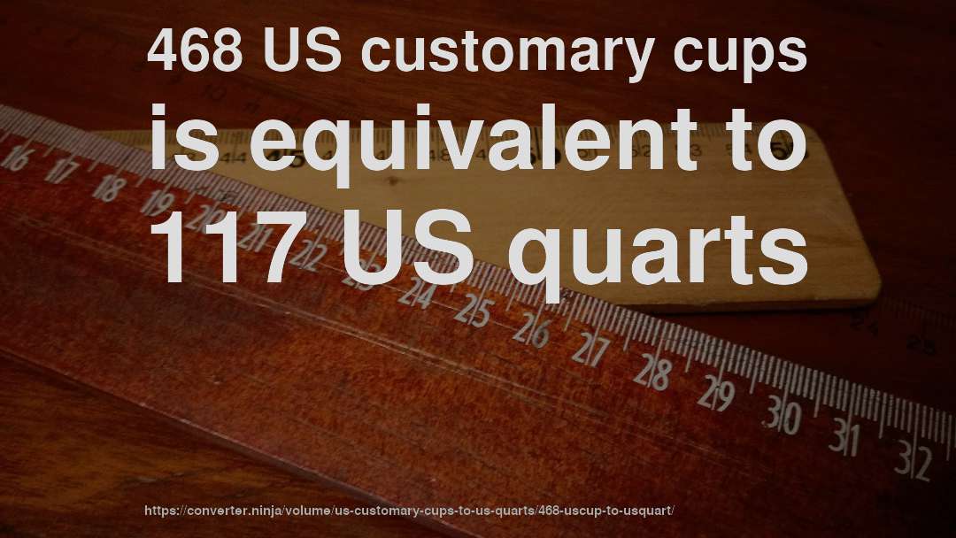 468 US customary cups is equivalent to 117 US quarts