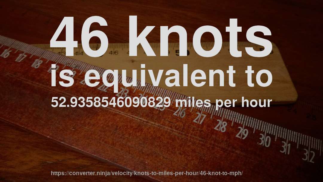46 knots is equivalent to 52.9358546090829 miles per hour