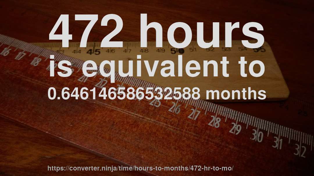 472 hours is equivalent to 0.646146586532588 months