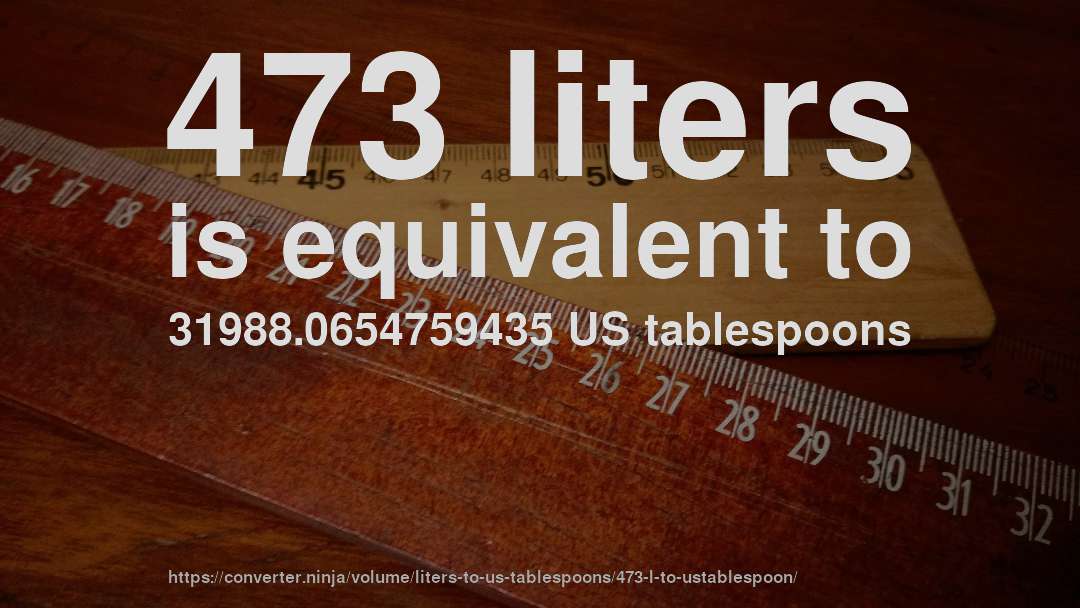 473 liters is equivalent to 31988.0654759435 US tablespoons