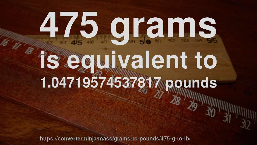 475 grams is equivalent to 1.04719574537817 pounds