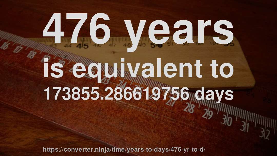 476 years is equivalent to 173855.286619756 days