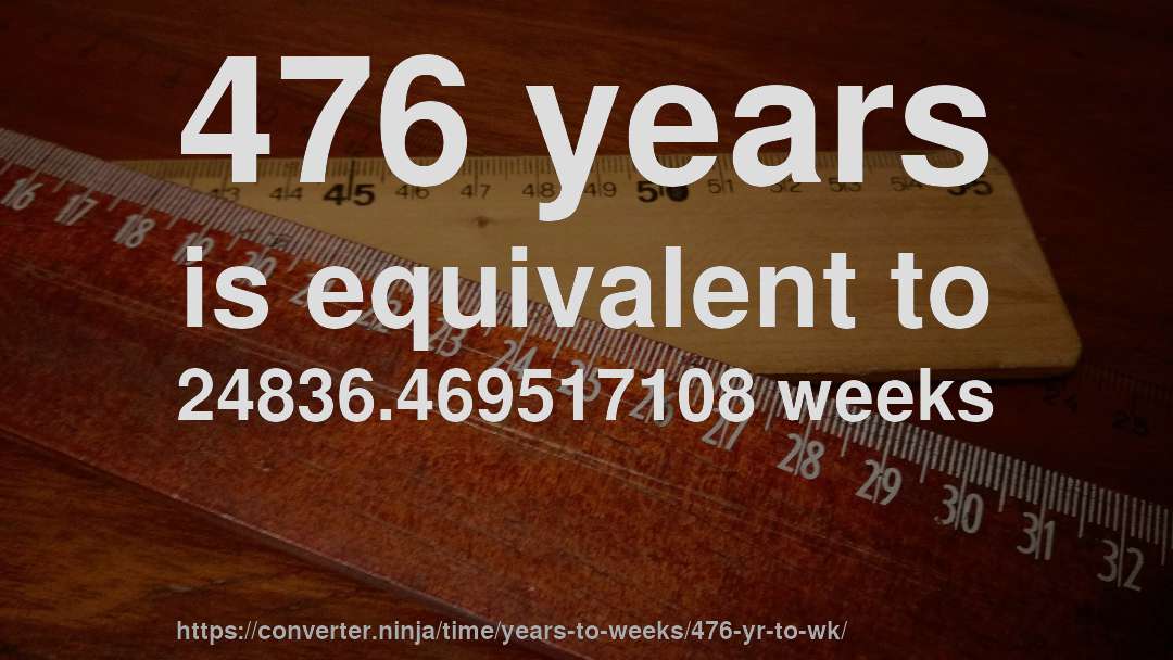 476 years is equivalent to 24836.469517108 weeks