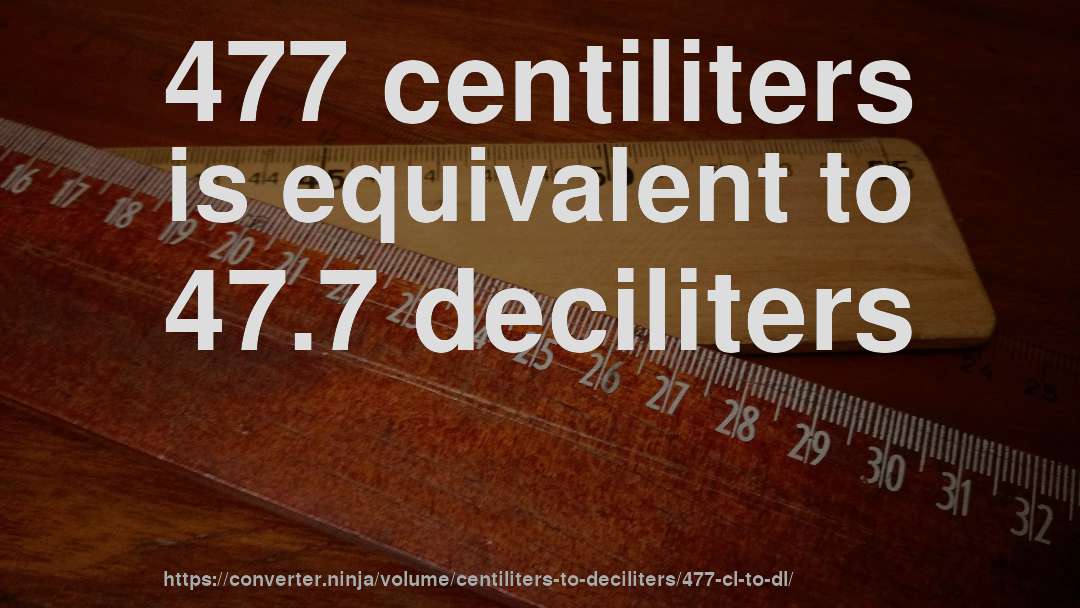 477 centiliters is equivalent to 47.7 deciliters