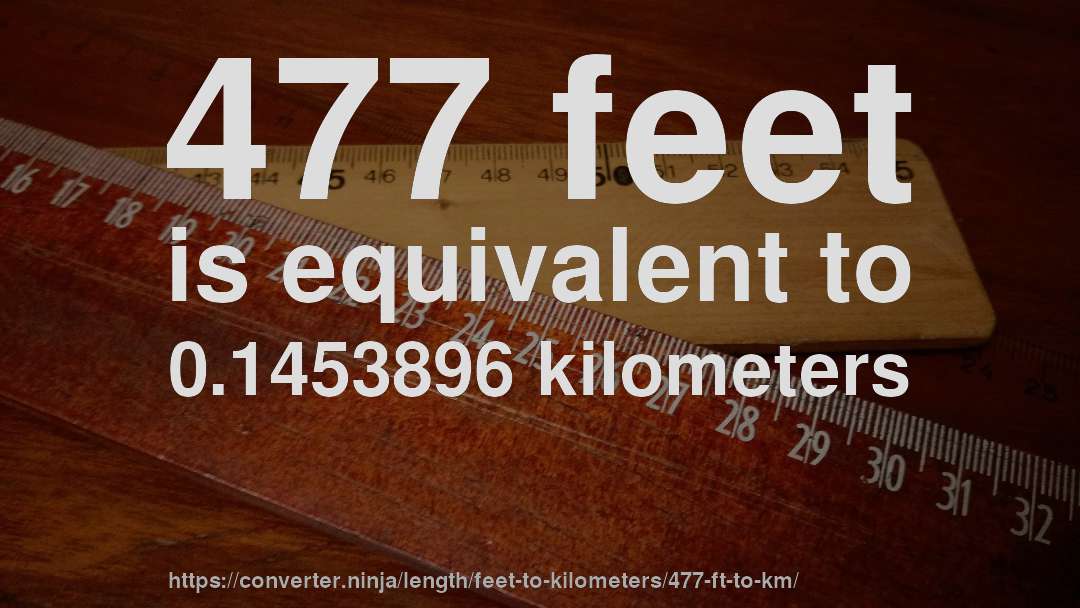 477 feet is equivalent to 0.1453896 kilometers