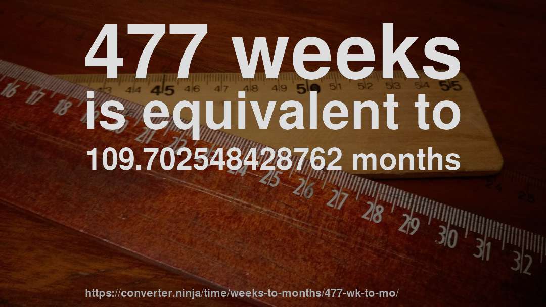 477 weeks is equivalent to 109.702548428762 months