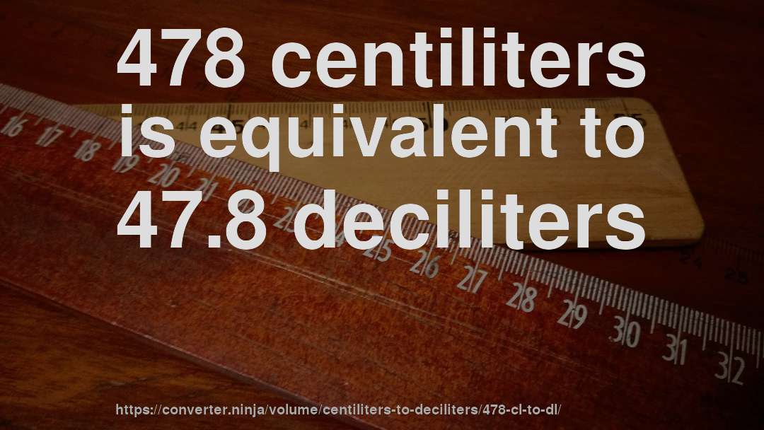 478 centiliters is equivalent to 47.8 deciliters