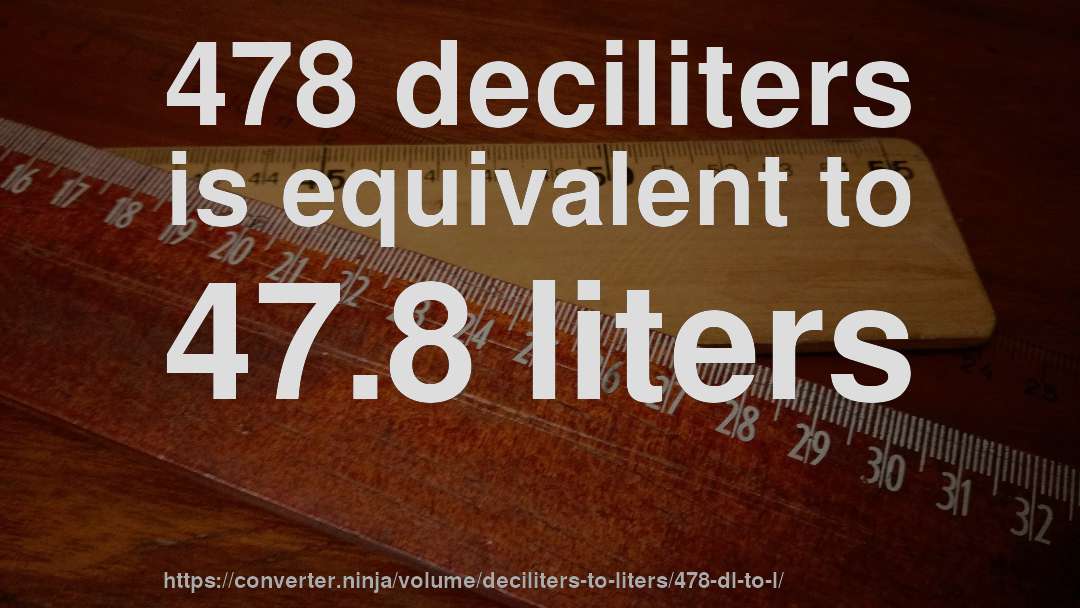 478 deciliters is equivalent to 47.8 liters