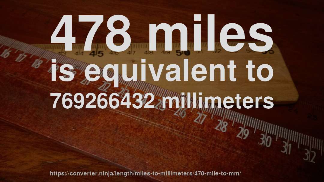 478 miles is equivalent to 769266432 millimeters