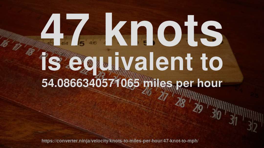 47 knots is equivalent to 54.0866340571065 miles per hour
