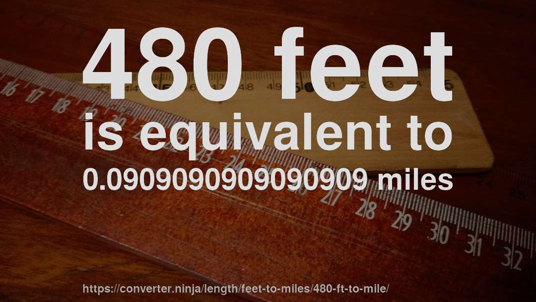 480 feet is equivalent to 0.0909090909090909 miles