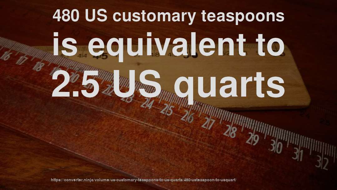 480 US customary teaspoons is equivalent to 2.5 US quarts