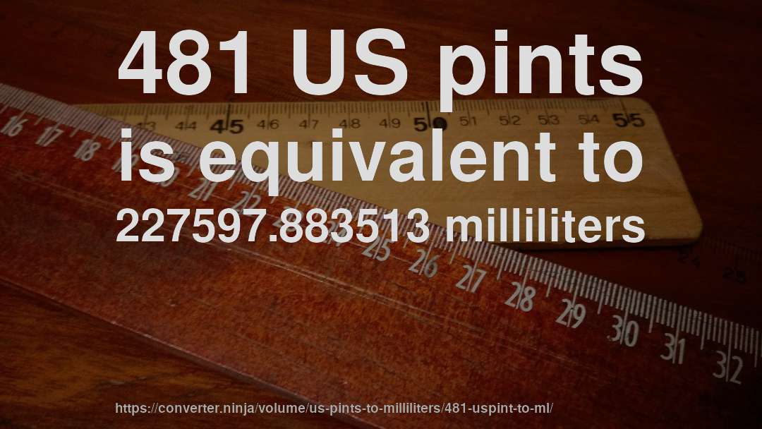 481 US pints is equivalent to 227597.883513 milliliters