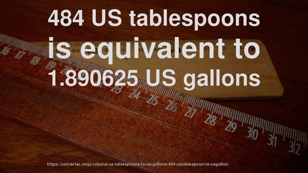 484 US tablespoons is equivalent to 1.890625 US gallons