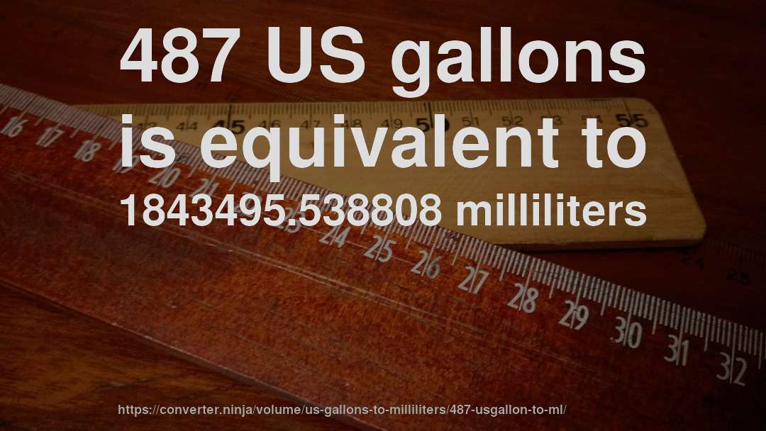487 US gallons is equivalent to 1843495.538808 milliliters