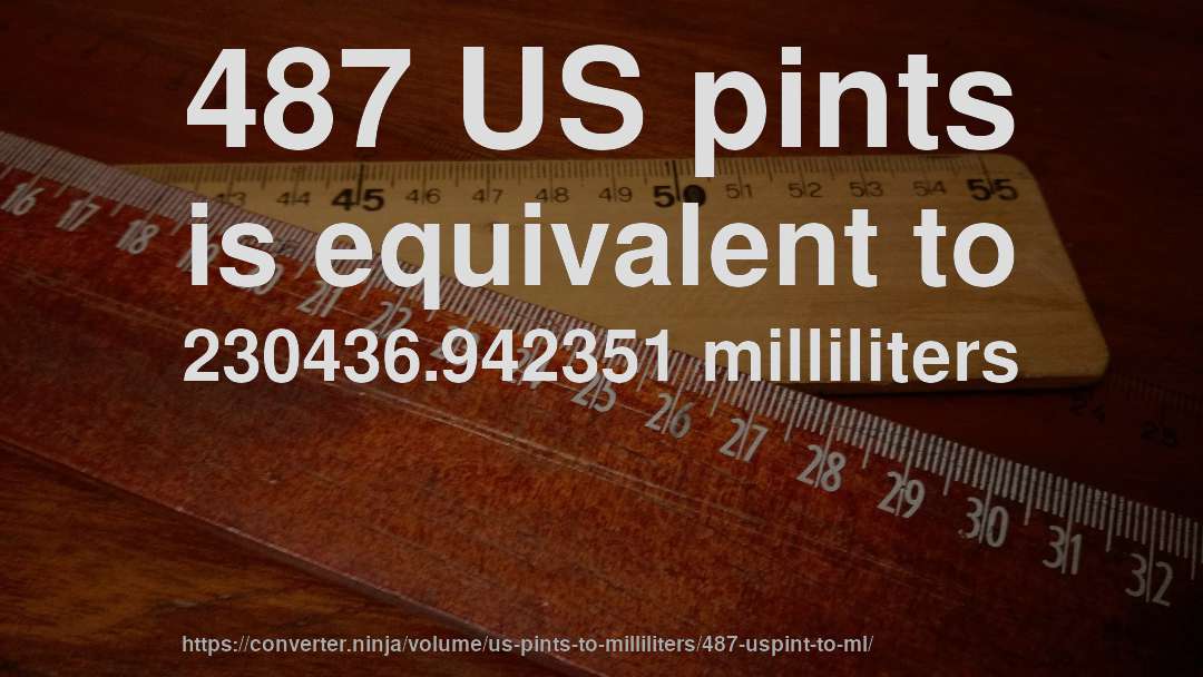 487 US pints is equivalent to 230436.942351 milliliters