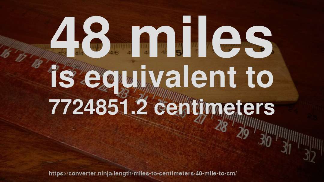48 miles is equivalent to 7724851.2 centimeters