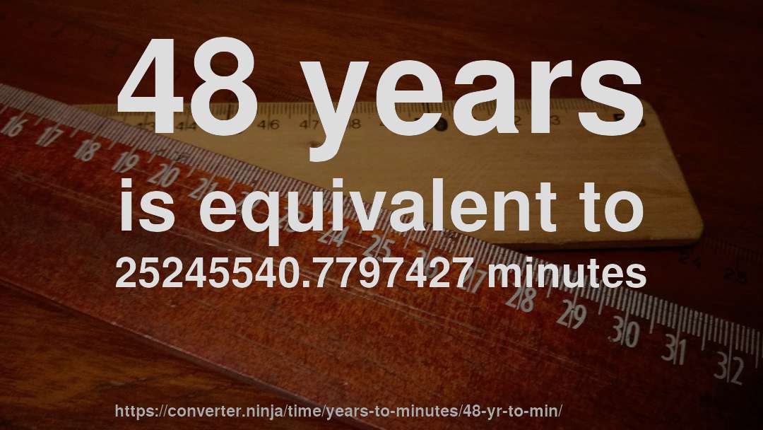 48 years is equivalent to 25245540.7797427 minutes