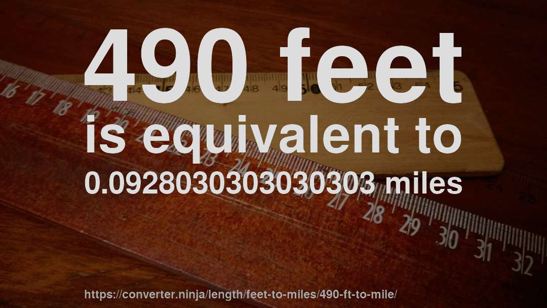 490 feet is equivalent to 0.0928030303030303 miles
