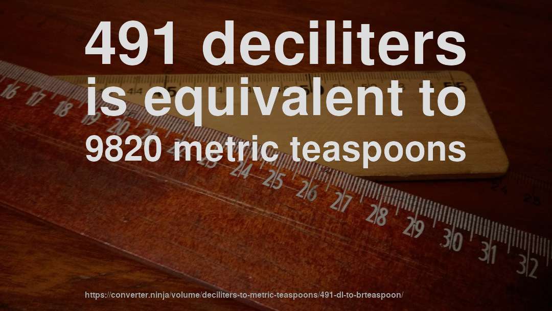 491 deciliters is equivalent to 9820 metric teaspoons