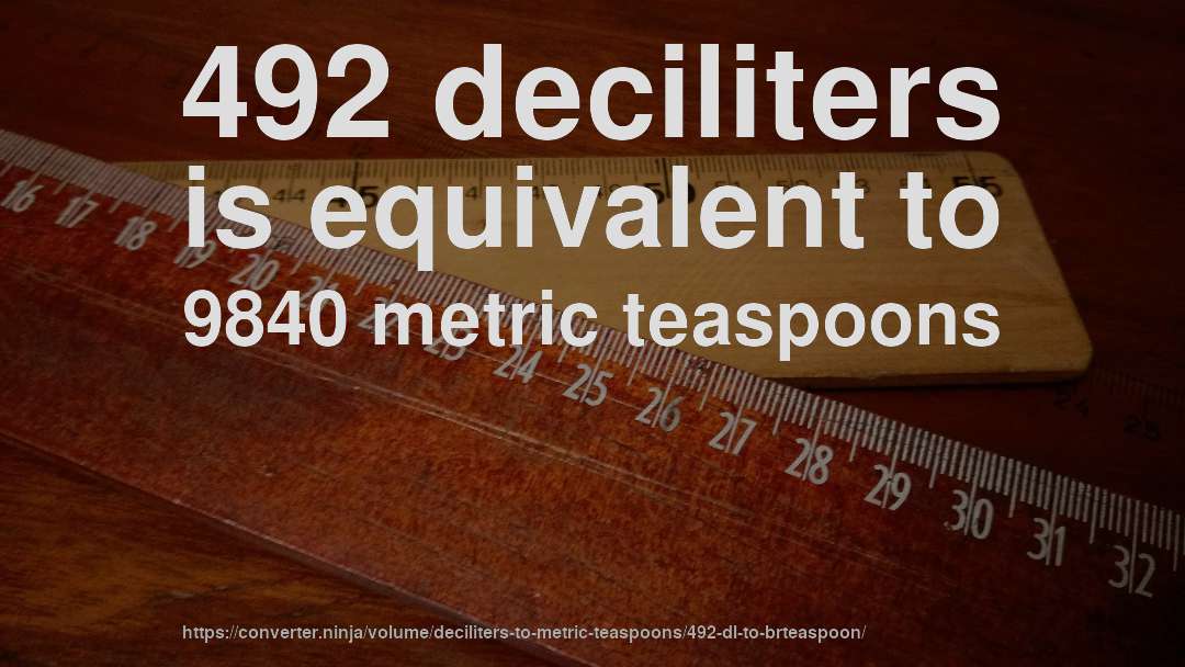 492 deciliters is equivalent to 9840 metric teaspoons