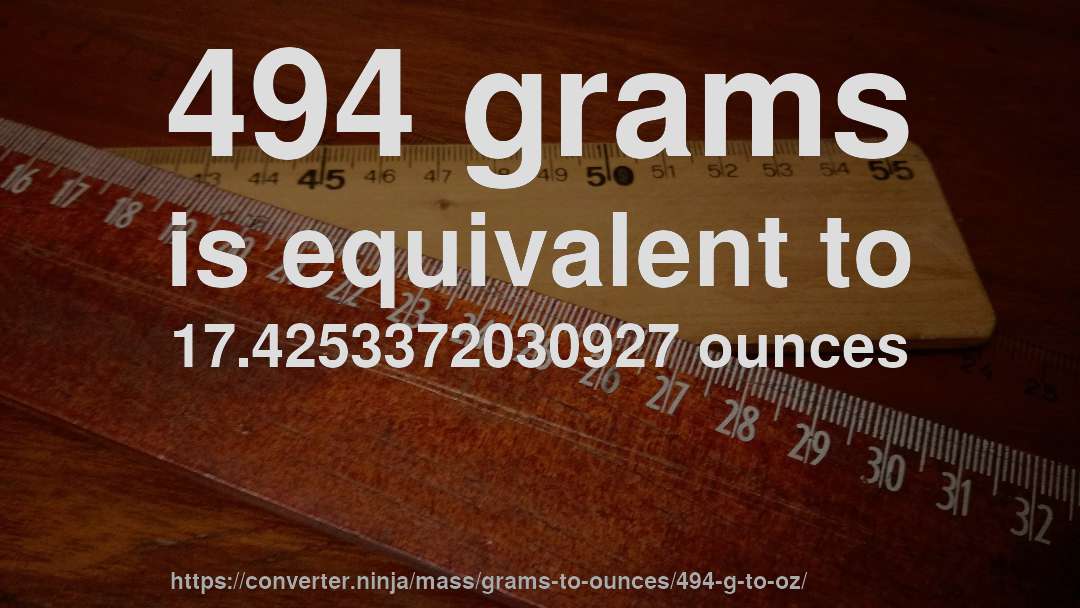 494 grams is equivalent to 17.4253372030927 ounces