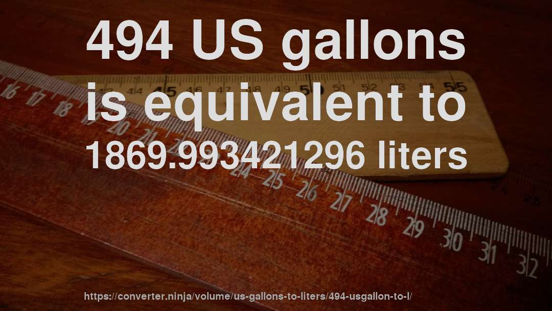 494 US gallons is equivalent to 1869.993421296 liters