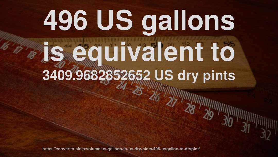 496 US gallons is equivalent to 3409.9682852652 US dry pints