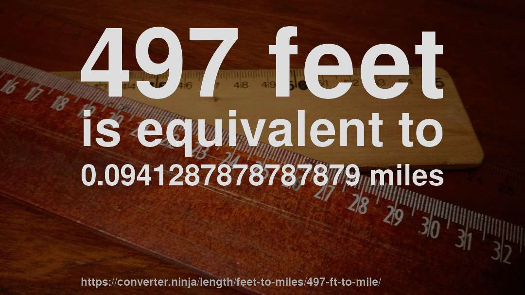 497 feet is equivalent to 0.0941287878787879 miles