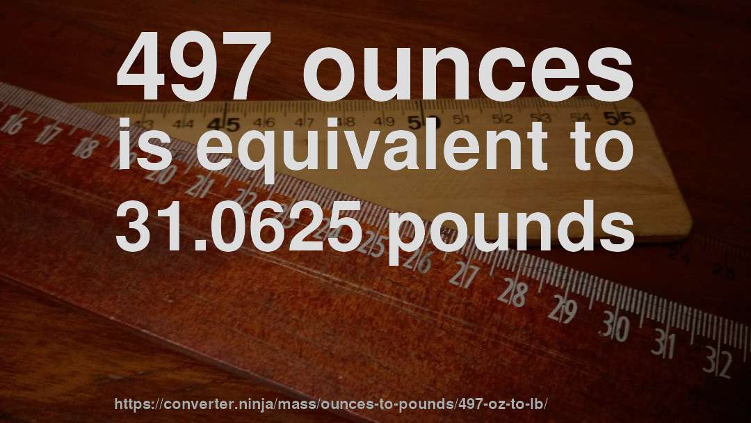 497 ounces is equivalent to 31.0625 pounds