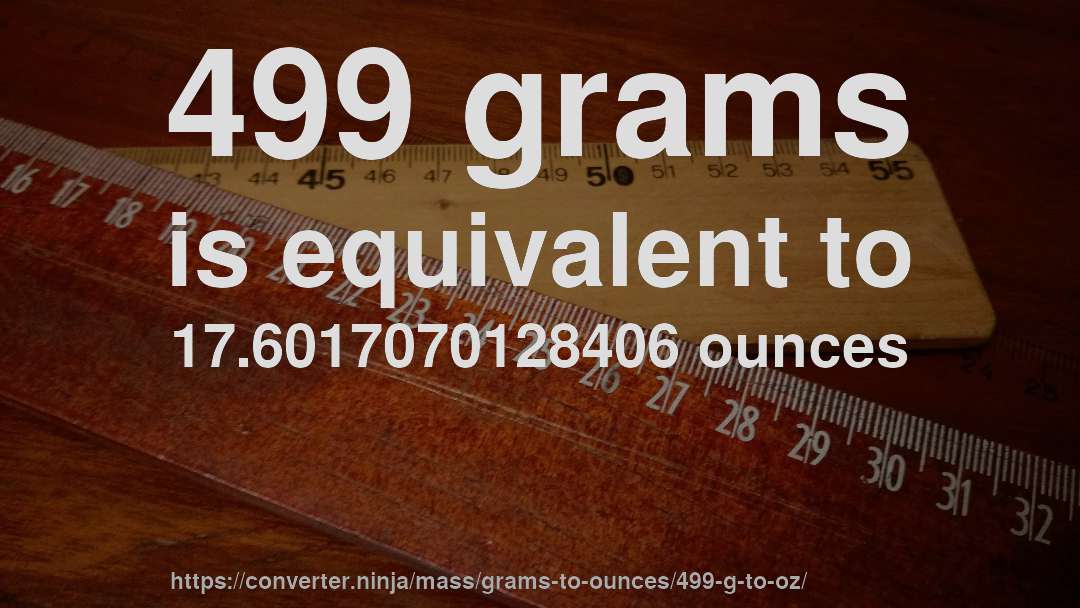 499 grams is equivalent to 17.6017070128406 ounces