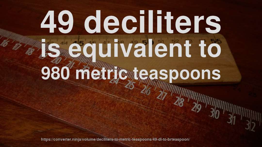 49 deciliters is equivalent to 980 metric teaspoons