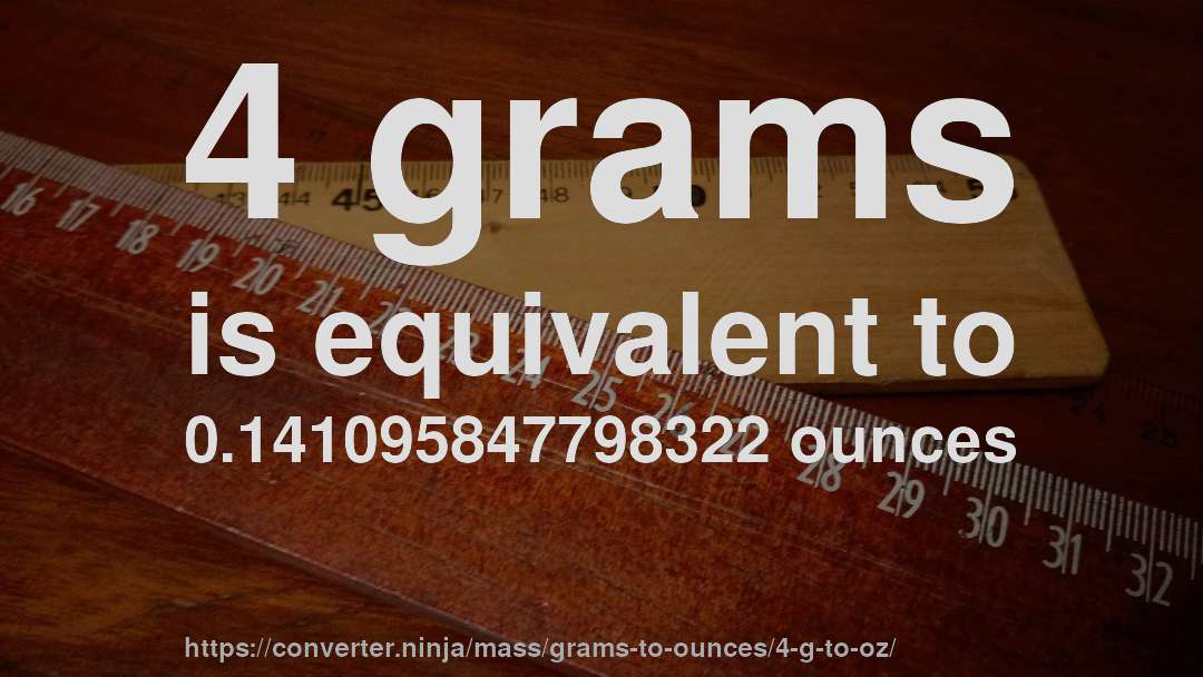 4 grams is equivalent to 0.141095847798322 ounces
