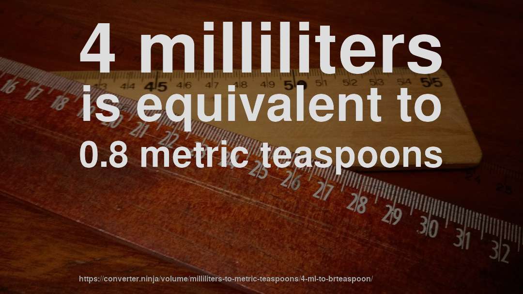 4 milliliters is equivalent to 0.8 metric teaspoons