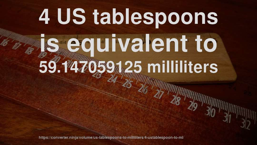 4 US tablespoons is equivalent to 59.147059125 milliliters