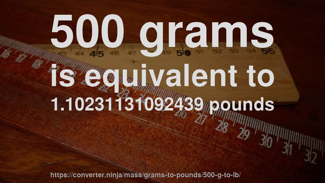 500 grams is equivalent to 1.10231131092439 pounds