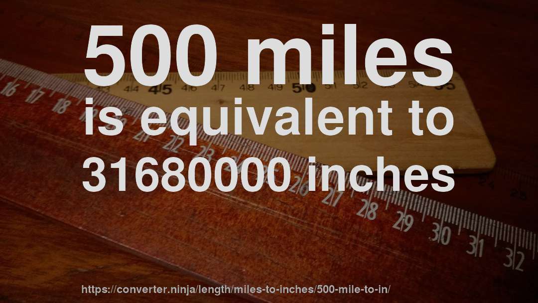 500 miles is equivalent to 31680000 inches