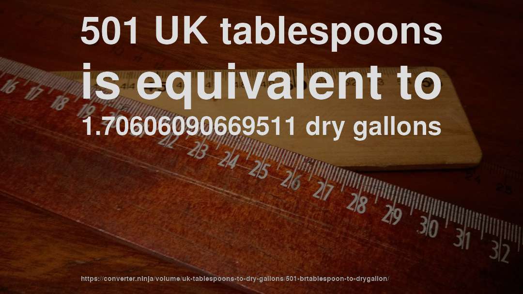 501 UK tablespoons is equivalent to 1.70606090669511 dry gallons