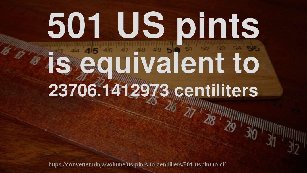 501 US pints is equivalent to 23706.1412973 centiliters