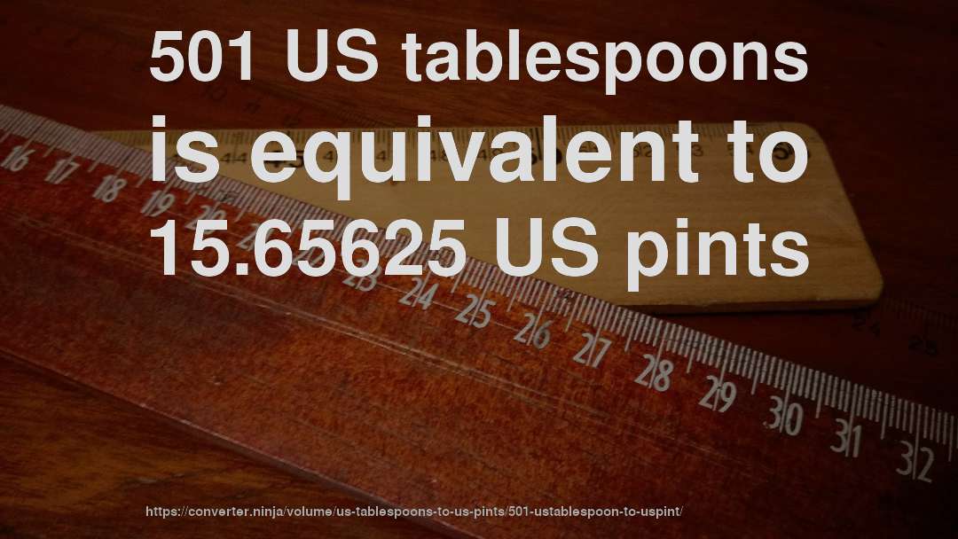 501 US tablespoons is equivalent to 15.65625 US pints