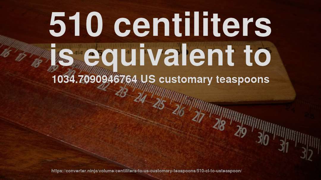 510 centiliters is equivalent to 1034.7090946764 US customary teaspoons