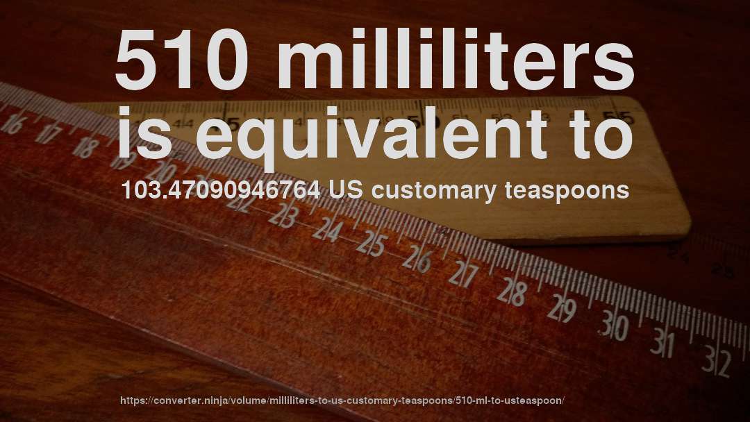 510 milliliters is equivalent to 103.47090946764 US customary teaspoons
