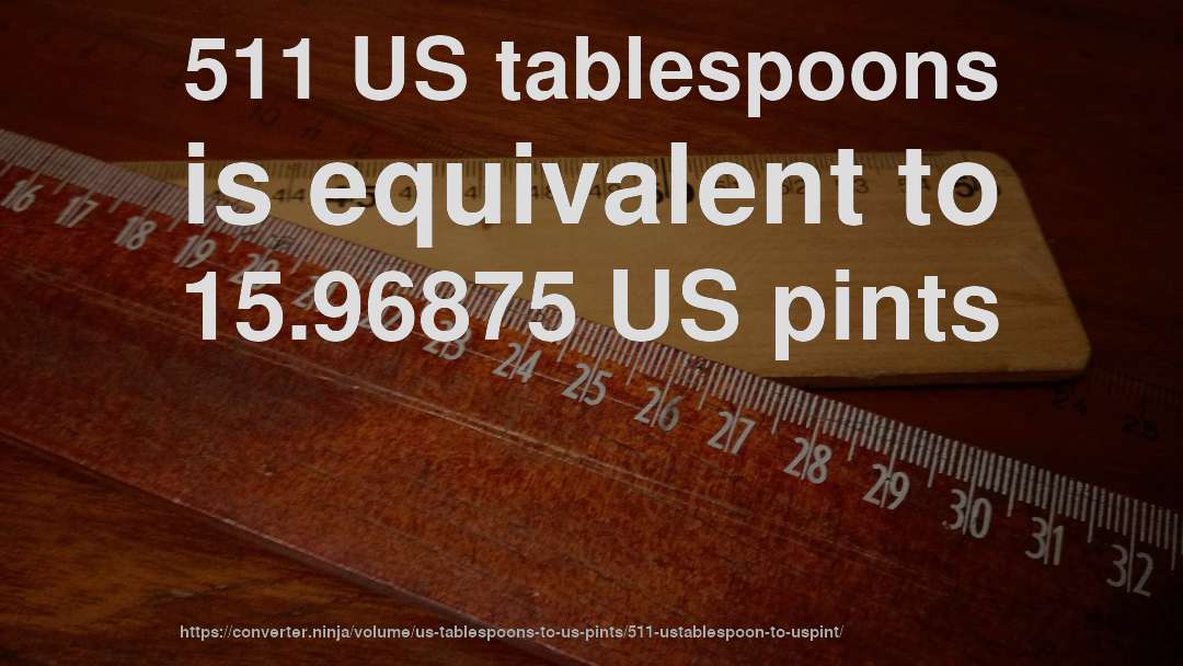 511 US tablespoons is equivalent to 15.96875 US pints