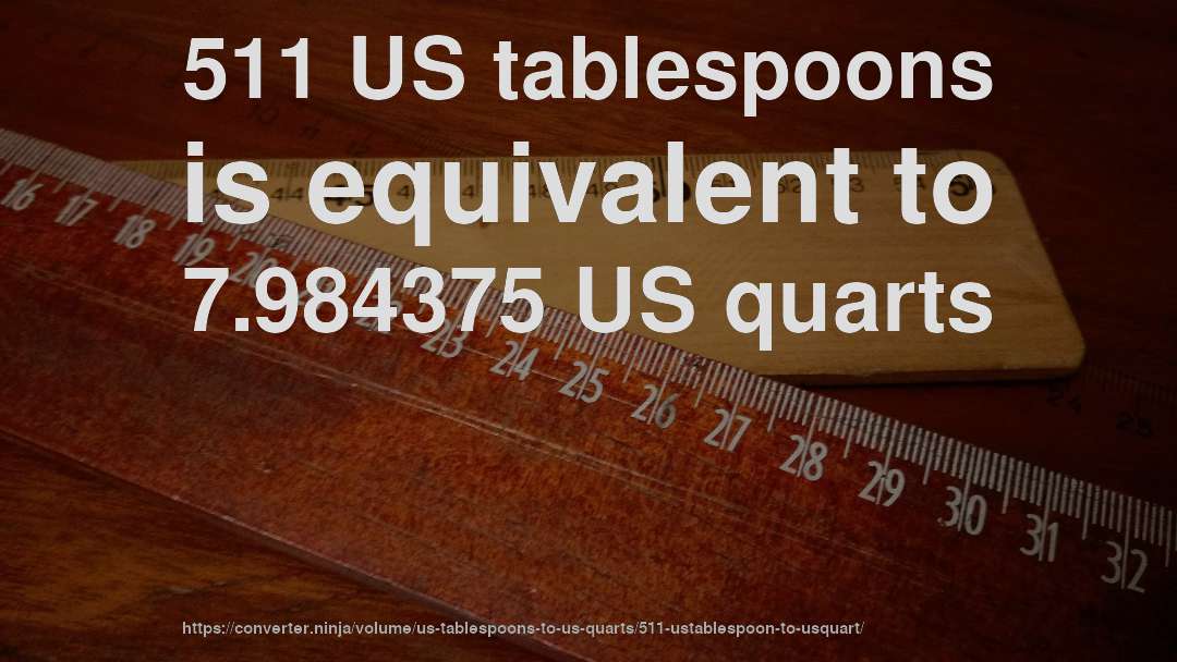 511 US tablespoons is equivalent to 7.984375 US quarts
