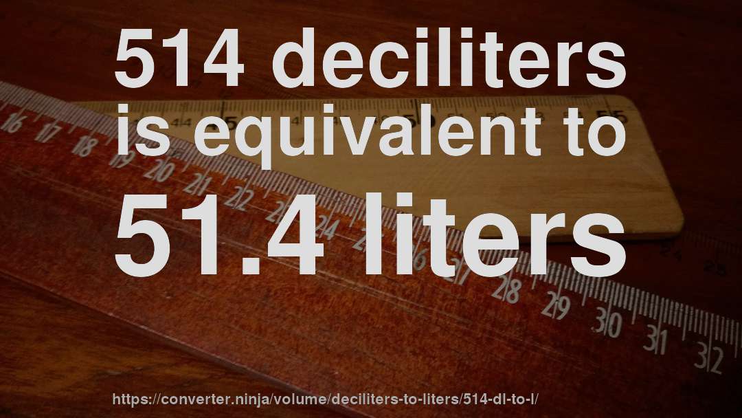 514 deciliters is equivalent to 51.4 liters